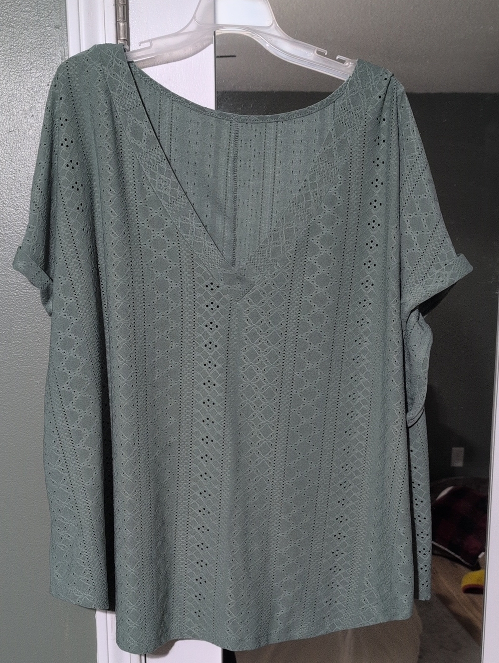 SHEIN Sage Green Eyelet V-Neck Blouse